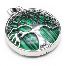 TREE OF LIFE  MALACHITE GEMSTONE CAGE PENDANT