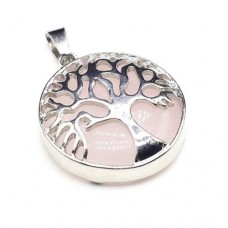 TREE OF LIFE  ROSE QUARTZ GEMSTONE CAGE PENDANT