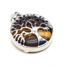 TREE OF LIFE  TIGER EYE GEMSTONE CAGE PENDANT