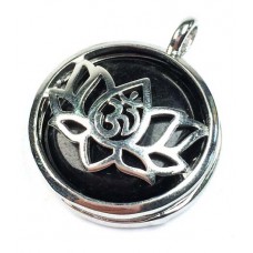 LOTUS  BLACK AGATE GEMSTONE CAGE PENDANT