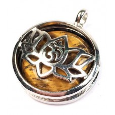 LOTUS  TIGER EYE GEMSTONE CAGE PENDANT