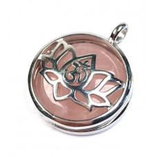 LOTUS  ROSE QUARTZ GEMSTONE CAGE PENDANT